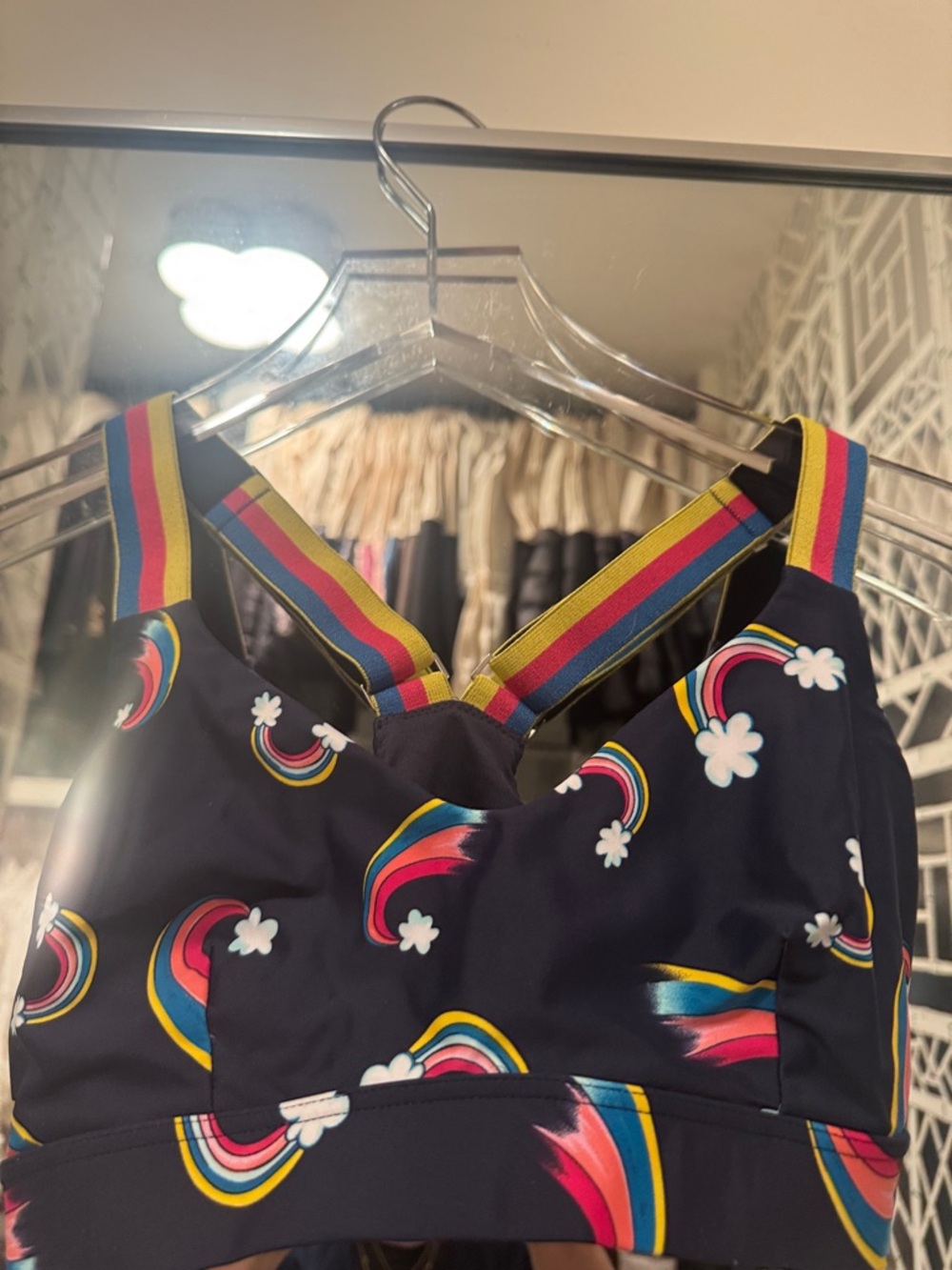 The Upside Navy Rainbow Print Strappy Crop Bodysuit